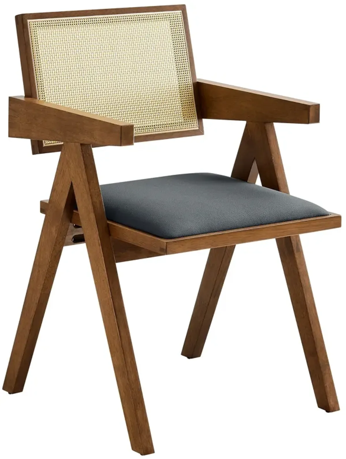 Thera Vegan Leather Cane Dining Armchairs Set of 2 by Modway Walnut Black