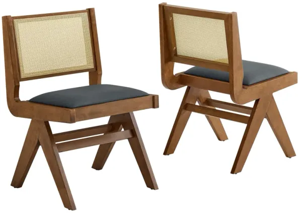 Thera Vegan Leather and Cane Dining Side Chairs Set of 2 by Modway Walnut Black