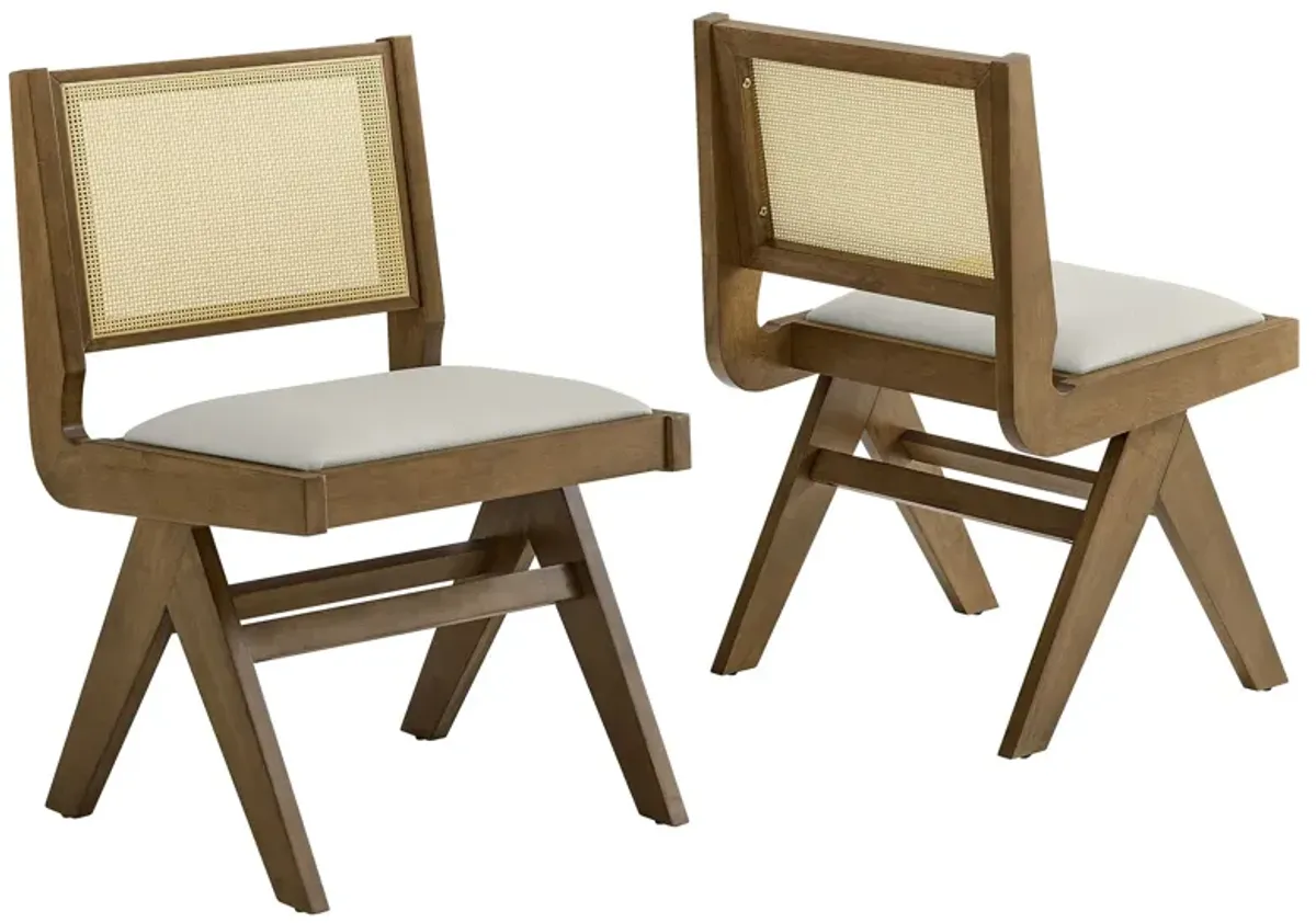 Thera Vegan Leather and Cane Dining Side Chairs Set of 2 by Modway Weathered Oak Stone