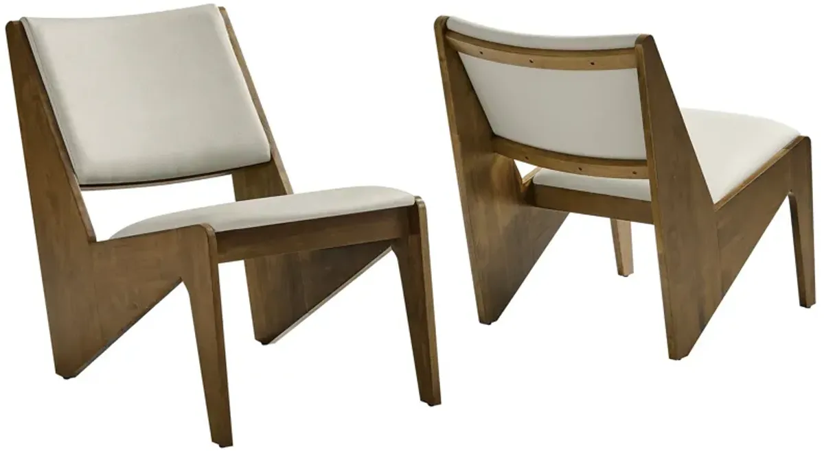 Rylina Vegan Leather Accent Chairs Set of 2 by Modway Weathered Oak Stone