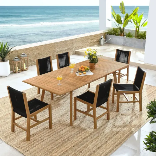 Vienna 7-Piece Outdoor Patio Teak and Rope Dining Set with Armless Chairs by Modway Natural Black