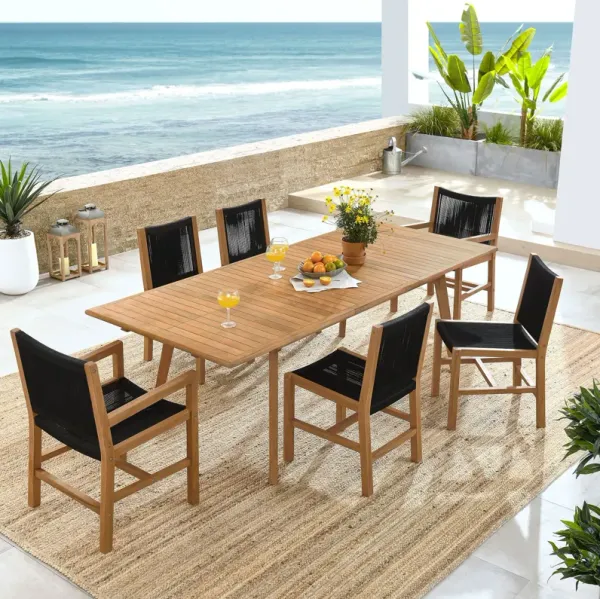 Vienna 7-Piece Outdoor Patio Teak and Rope Dining Set by Modway Natural Black