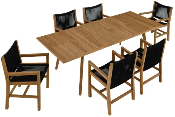 Vienna 7-Piece Outdoor Patio Teak and Rope Dining Set with Armchairs by Modway Natural Black