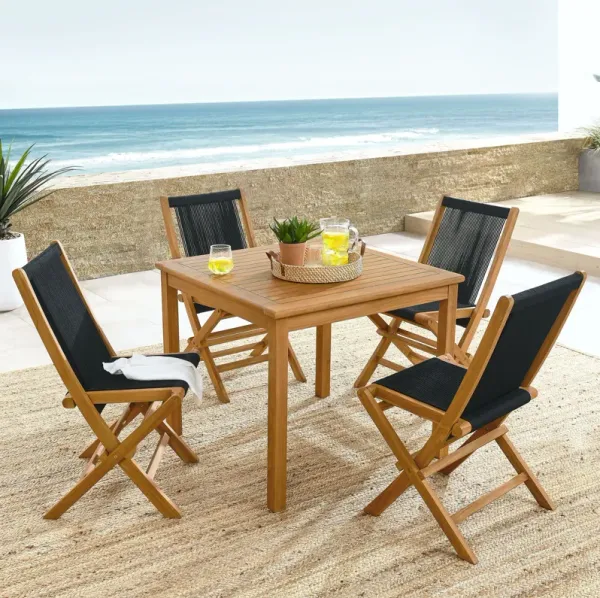 Vienna 5-Piece Outdoor Patio Teak Wood Dining Set with Rope Folding Chairs by Modway Natural Black