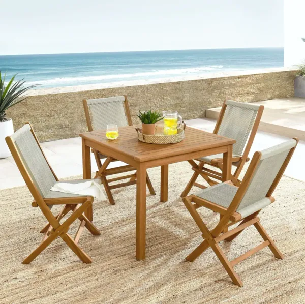 Vienna 5-Piece Outdoor Patio Teak Wood Dining Set with Rope Folding Chairs by Modway
