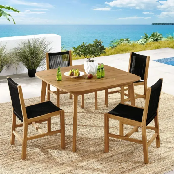 Vienna 5-Piece Outdoor Patio Teak and Rope Dining Set with Armless Chairs by Modway Natural Black