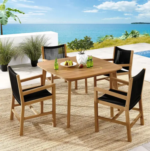 Vienna 5-Piece Outdoor Patio Teak and Rope Dining Set with Armchairs by Modway Natural Black
