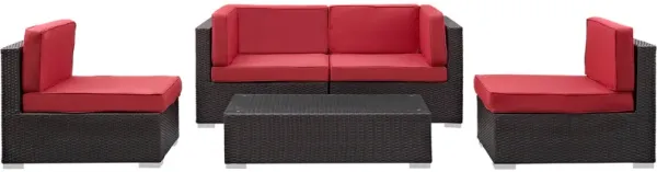 Camfora 5 Piece Outdoor Patio Sectional Set by Modway Espresso Red