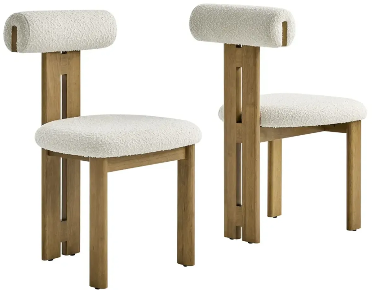 Torian Boucle Fabric Dining Chair Set of 2 by Modway Walnut Black
