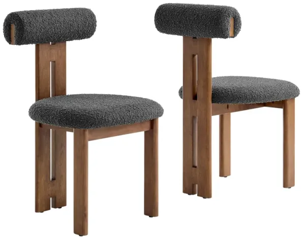 Torian Boucle Fabric Dining Chair Set of 2 by Modway Walnut Charcoal