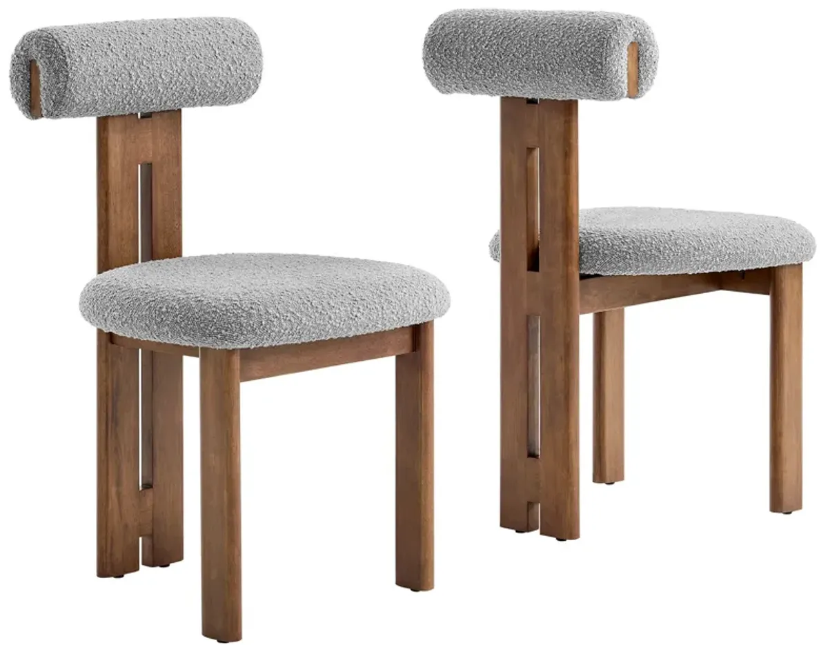 Torian Boucle Fabric Dining Chair Set of 2 by Modway Walnut Light Gray