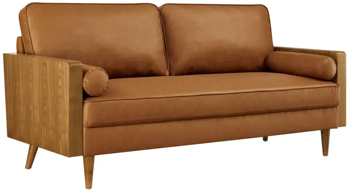 Kellan Sofa by Modway Walnut Heathered Weave Light Beige