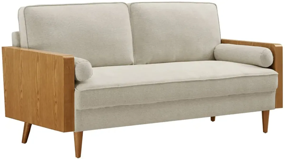 Kellan Sofa by Modway Walnut Heathered Weave Light Beige