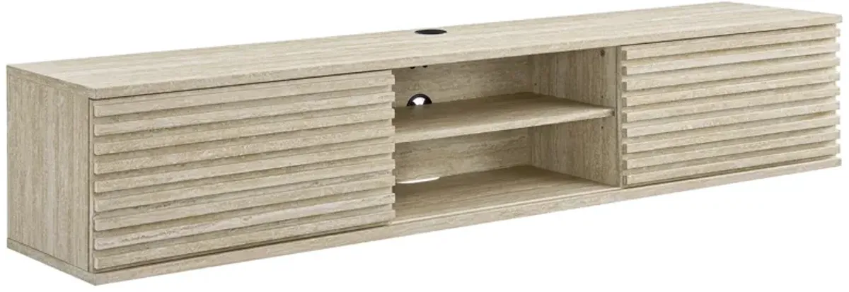 Render 70" Faux Travertine Wall-Mount Media Console TV Stand by Modway Travertine