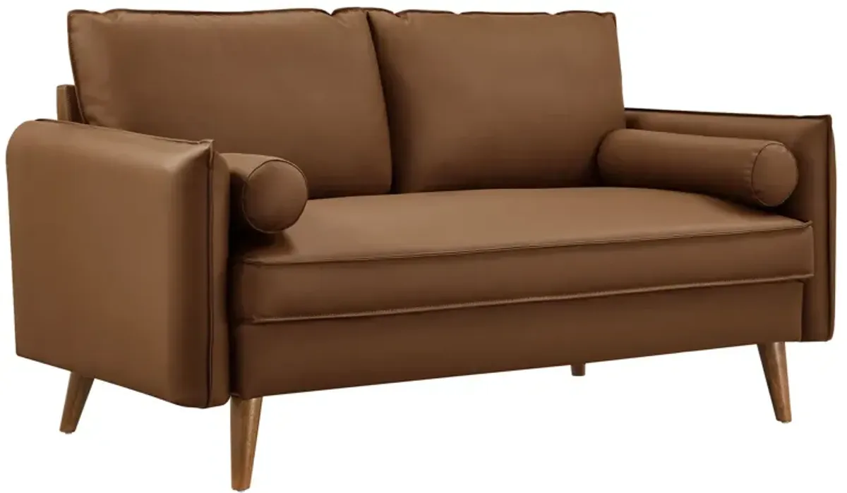 Revive Upholstered Vegan Leather Loveseat by Modway Tan