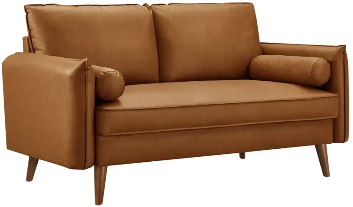 Revive Upholstered Vegan Leather Loveseat by Modway Tan
