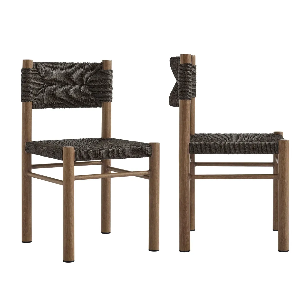 Parkland Outdoor Patio Rattan and Aluminum Dining Side Chairs Set of 2 by Modway Walnut