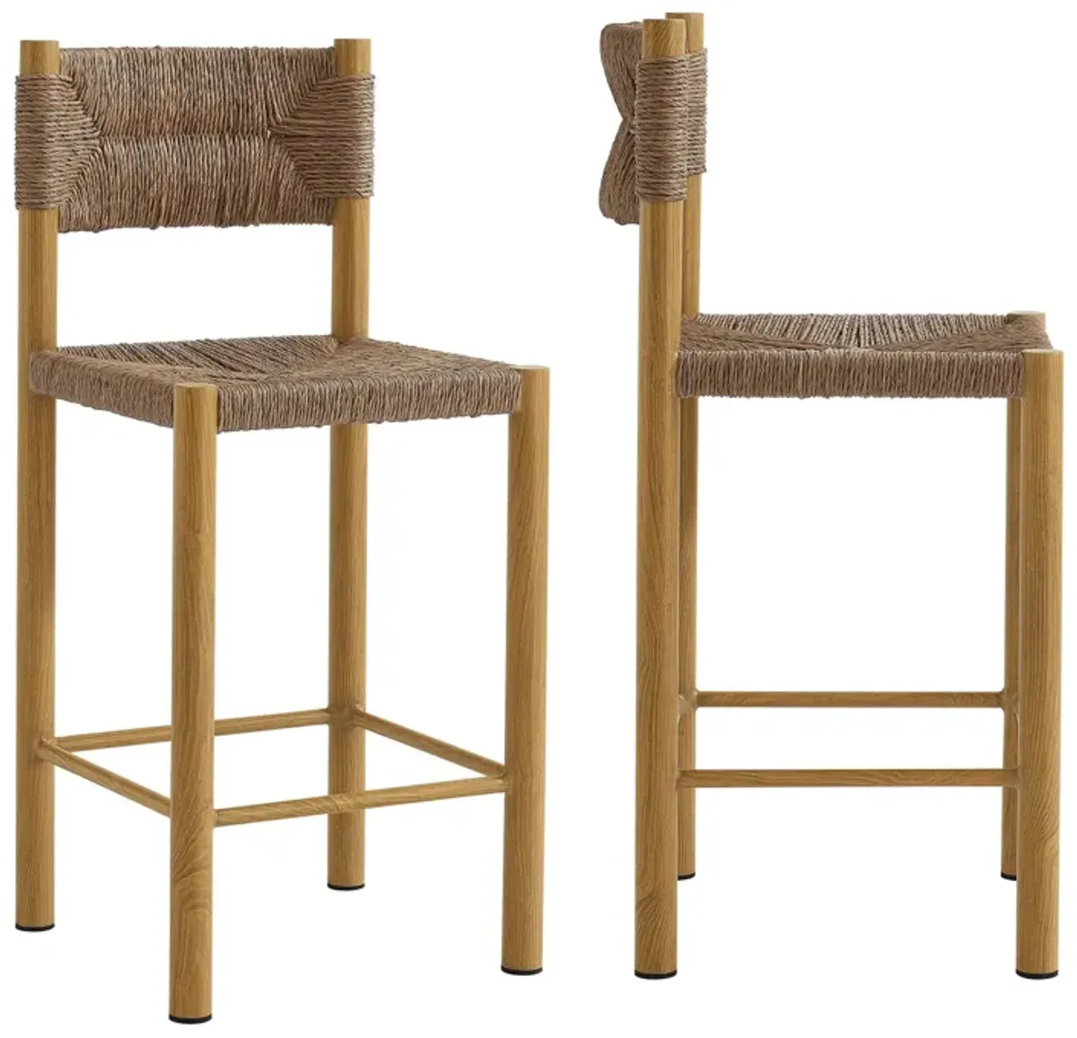 Parkland Outdoor Patio Rattan and Aluminum Counter Stools Set of 2 by Modway Natural