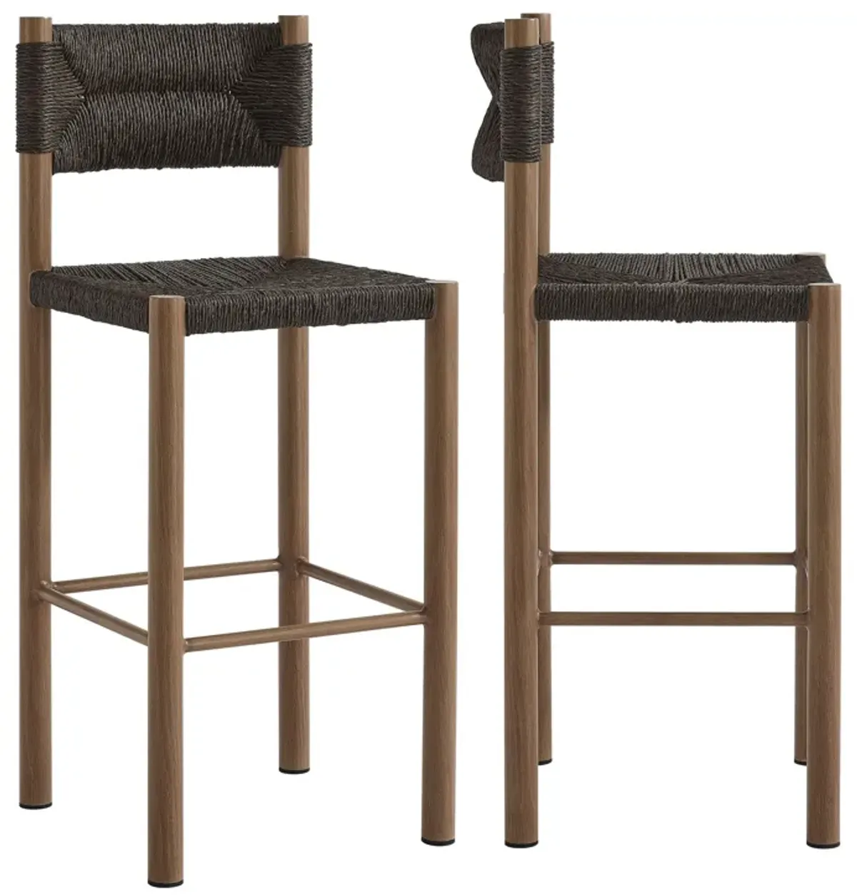 Parkland Outdoor Patio Rattan and Aluminum Bar Stools Set of 2 by Modway Walnut
