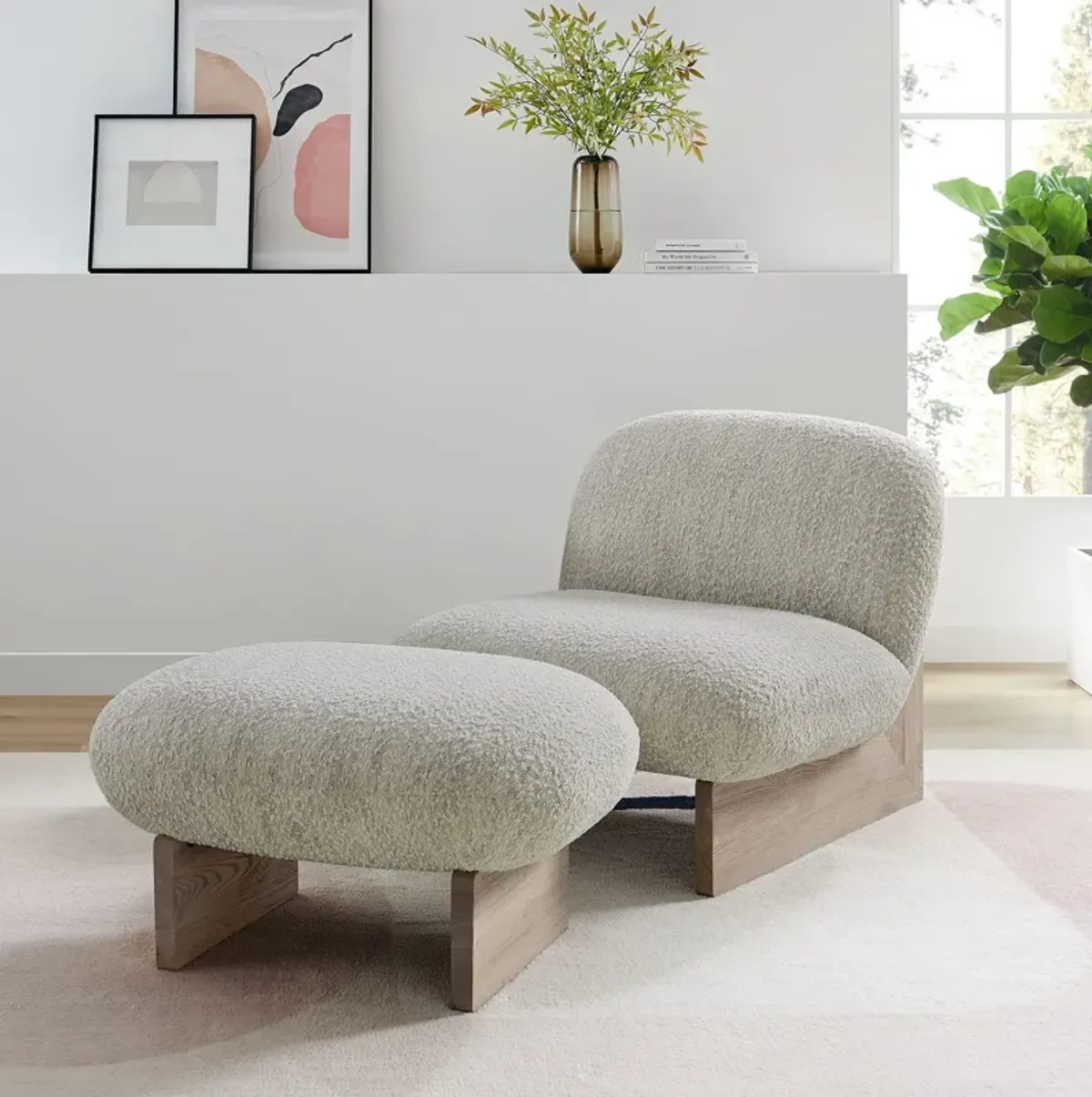 Loyal Boucle Fabric Accent Chair and Ottoman Set by Modway