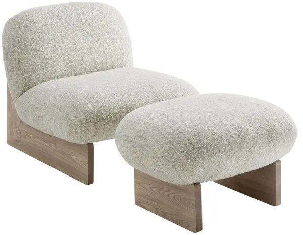 Loyal Boucle Fabric Accent Chair and Ottoman Set by Modway Pearl Oak