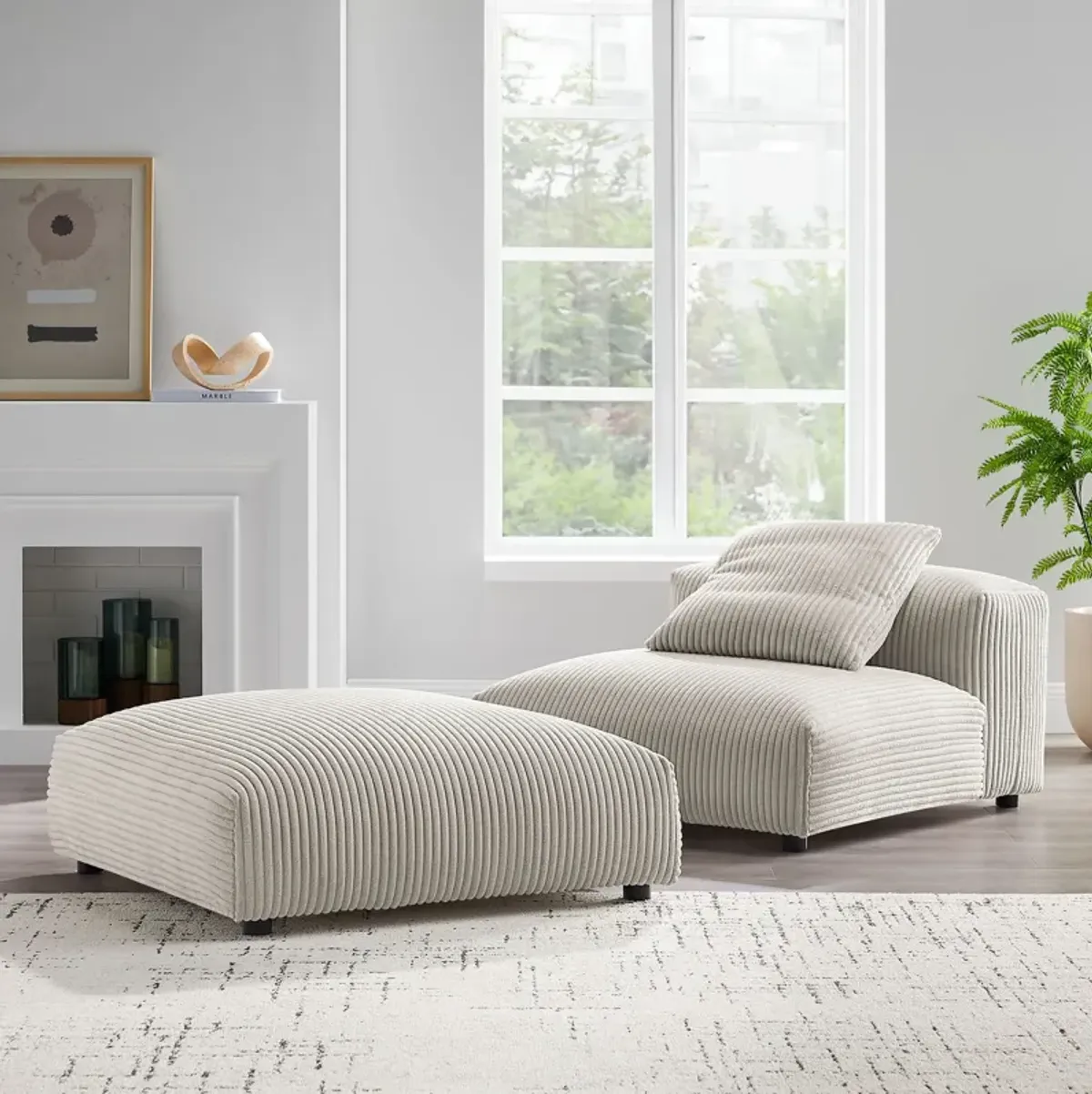 Solace  Modular Corduroy Upholstered Armless Chair and Ottoman Set