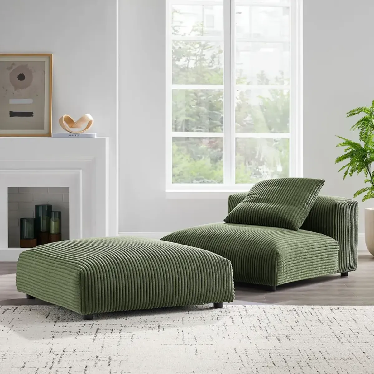 Solace  Modular Corduroy Upholstered Armless Chair and Ottoman Set