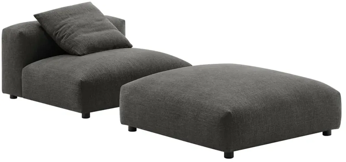 Solace  Modular Upholstered Fabric Armless Chair and Ottoman Set Charcoal