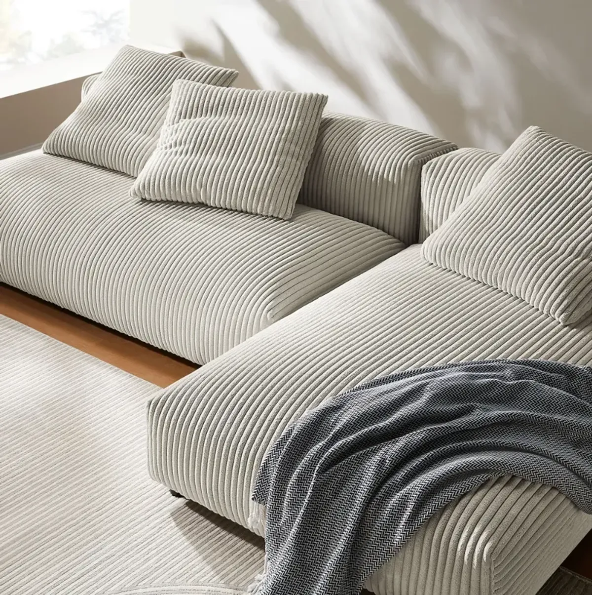 Solace 2-Piece Modular Corduroy Upholstered Sectional Sofa With Chaise Fern