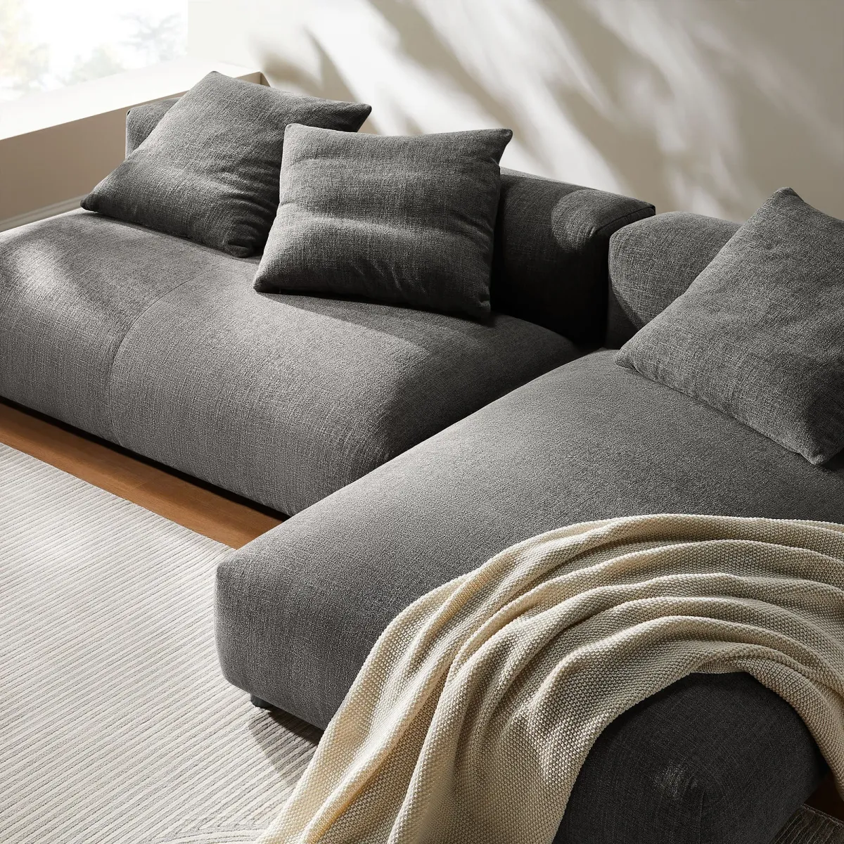 Solace 2-Piece Modular Upholstered Fabric Sectional Sofa With Chaise Charcoal