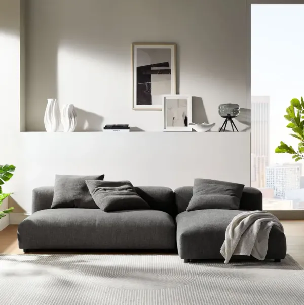 Solace 2-Piece Modular Upholstered Fabric Sectional Sofa With Chaise Charcoal
