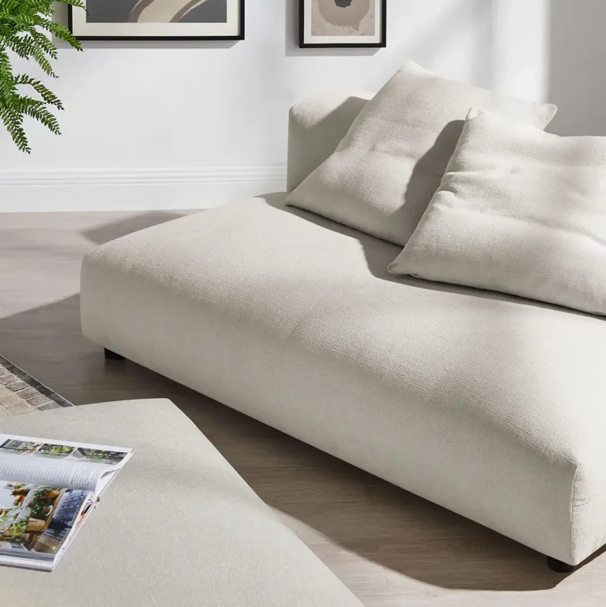 Solace Modular Upholstered Fabric Armless Loveseat and Ottoman Set by Modway Salt