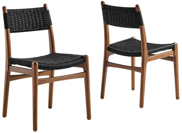 Wynn Rope and Wood Dining Side Chairs Set of 2 by Modway Walnut Black
