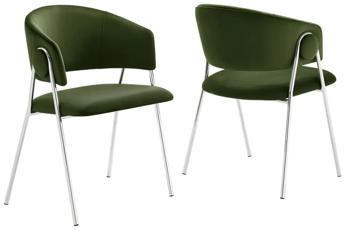 Nella Dining Chair Set of 2 by Modway Moss Green Silver
