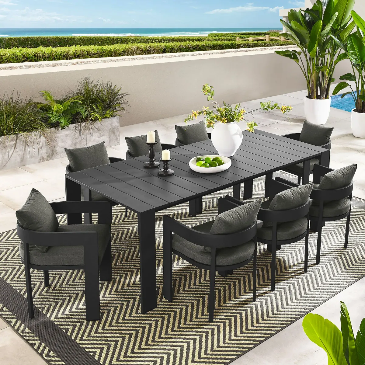 Tahoe 9-Piece Outdoor Patio Aluminum Dining Set by Modway Gray Gray