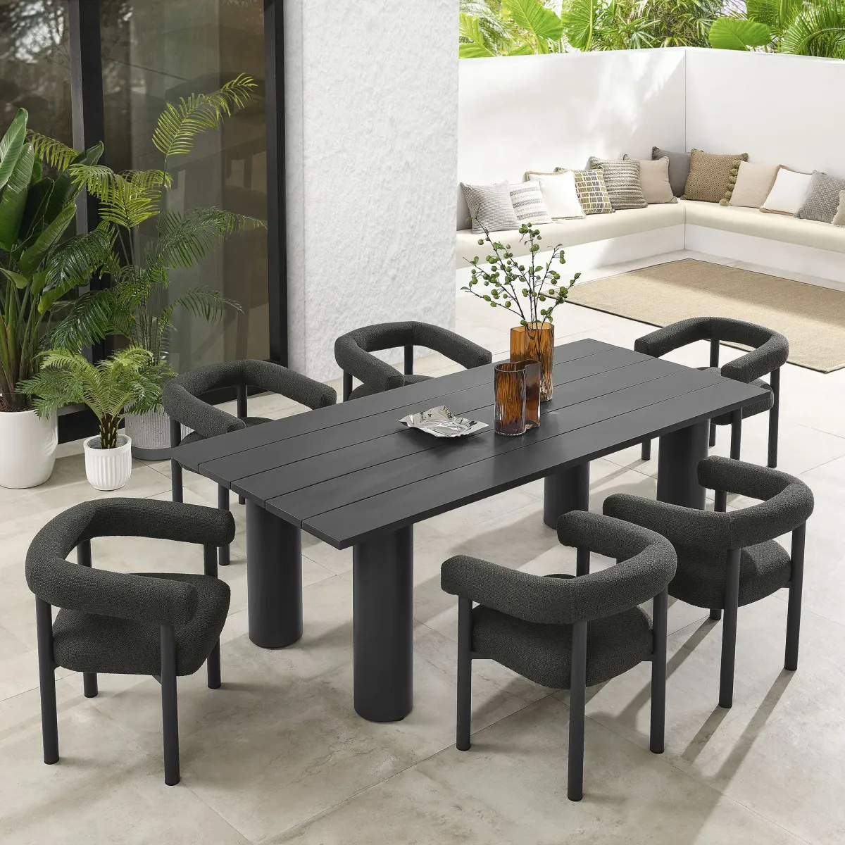 Nautica 7-Piece Rectangular Outdoor Patio Aluminum Dining Table and Chairs Set by Modway Charcoal Graphite