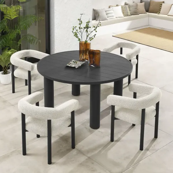Nautica 5-Piece Round Outdoor Patio Aluminum Dining Table and Chairs Set by Modway