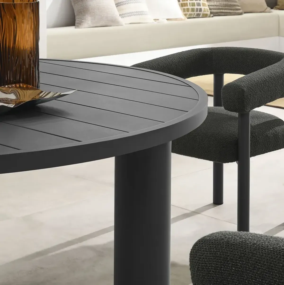 Nautica 5-Piece Round Outdoor Patio Aluminum Dining Table and Chairs Set by Modway Ivory Taupe