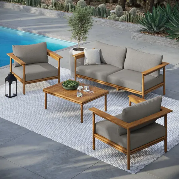 Wren 4-Piece Outdoor Patio Teak Wood Furniture Set by Modway Natural Driftwood