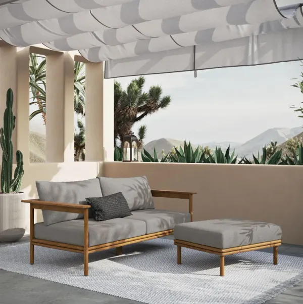 Wren 2-Piece Outdoor Patio Teak Wood Sofa and Ottoman Set by Modway Natural Driftwood
