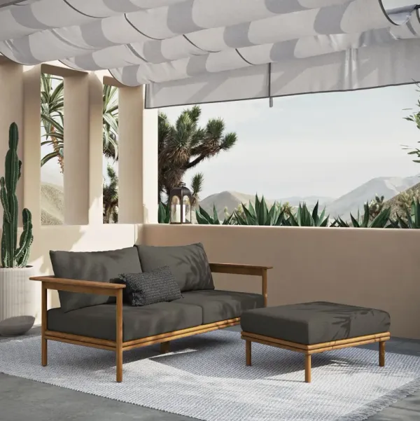 Wren 2-Piece Outdoor Patio Teak Wood Sofa and Ottoman Set by Modway