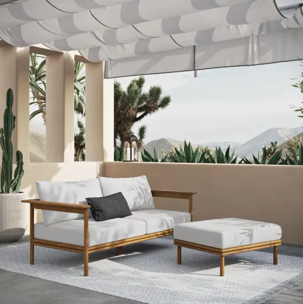 Wren 2-Piece Outdoor Patio Teak Wood Sofa and Ottoman Set by Modway