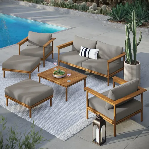 Wren 6-Piece Outdoor Patio Teak Wood Furniture Set by Modway Natural Driftwood