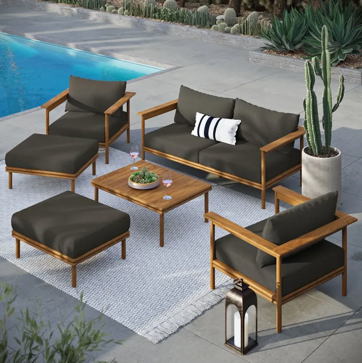 Wren 6-Piece Outdoor Patio Teak Wood Furniture Set by Modway Natural Sail