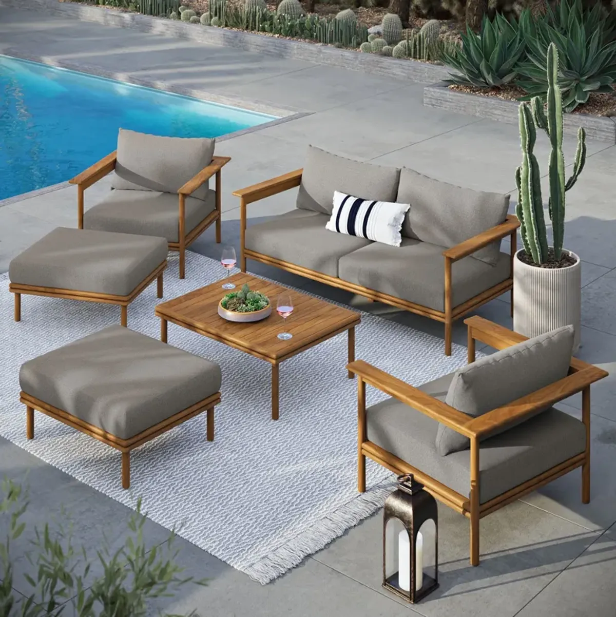 Wren 6-Piece Outdoor Patio Teak Wood Furniture Set by Modway Natural Sail