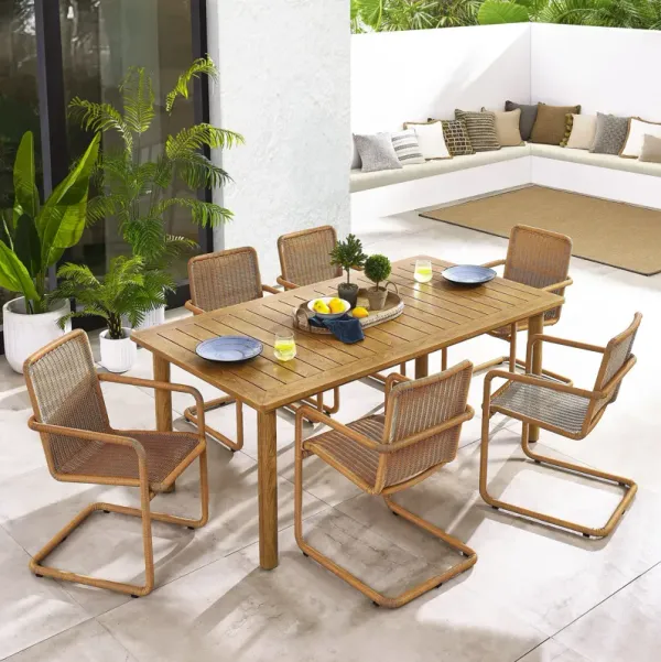 Abacus 7-Piece Rectangular Outdoor Patio Aluminum Dining Table Set with Rattan Armchairs by Modway Slate Natural