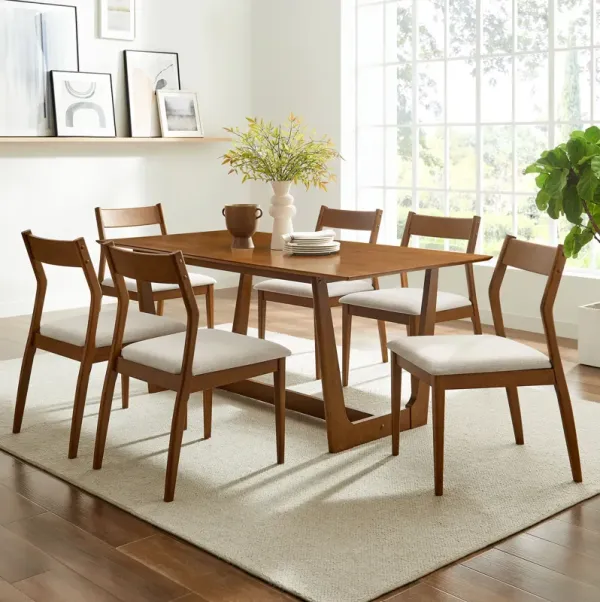 Solara 7-Piece Wood Dining Set by Modway Side Chairs / Natural Heathered Weave Beige