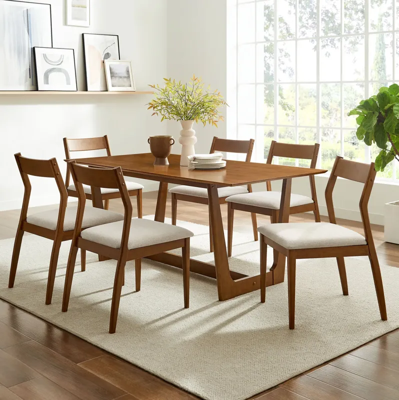 Solara 7-Piece Wood Dining Set by Modway Side Chairs / Walnut Heathered Weave Beige
