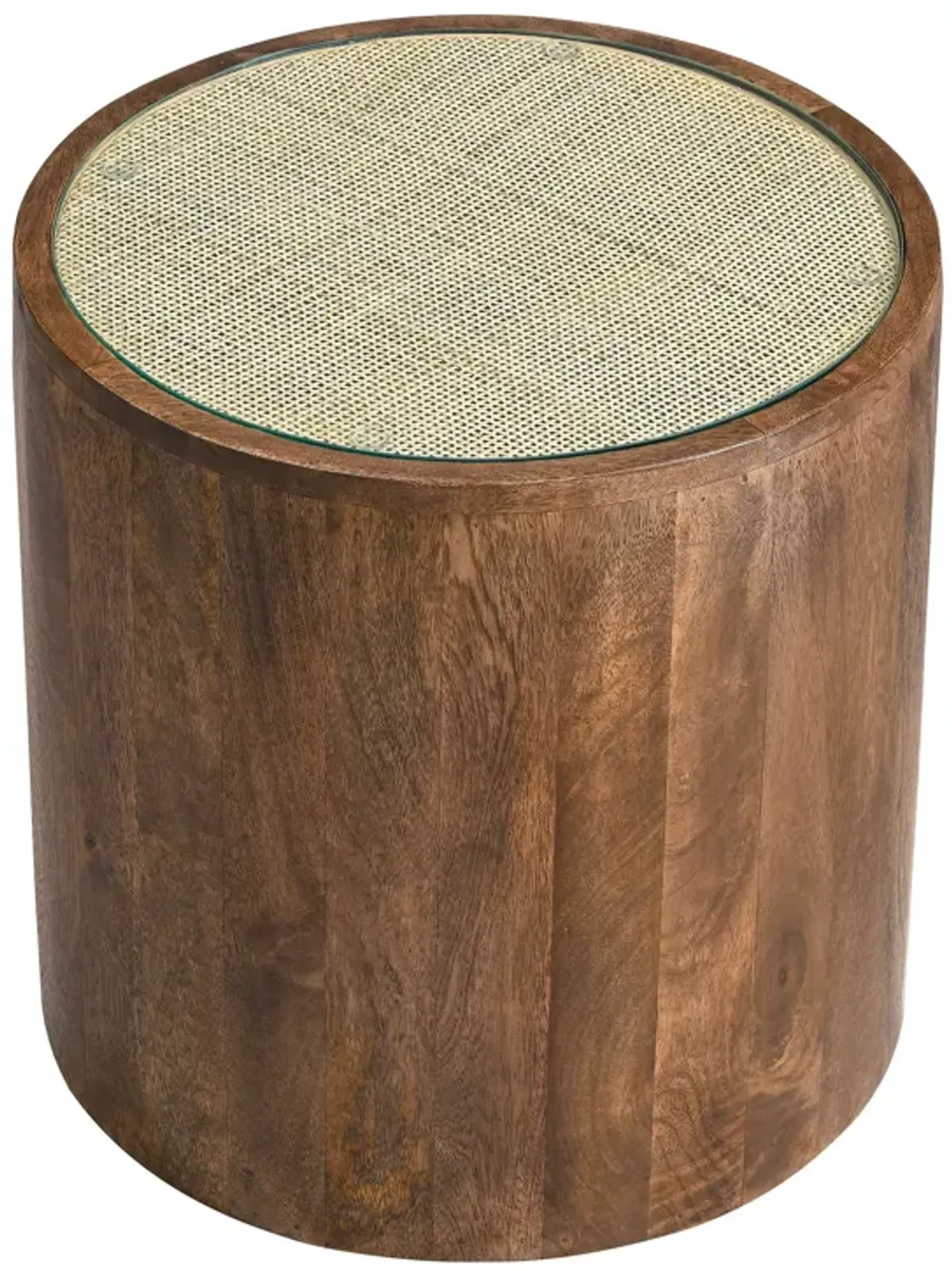 Truett Round Wood Rattan Side Table by Modway Walnut