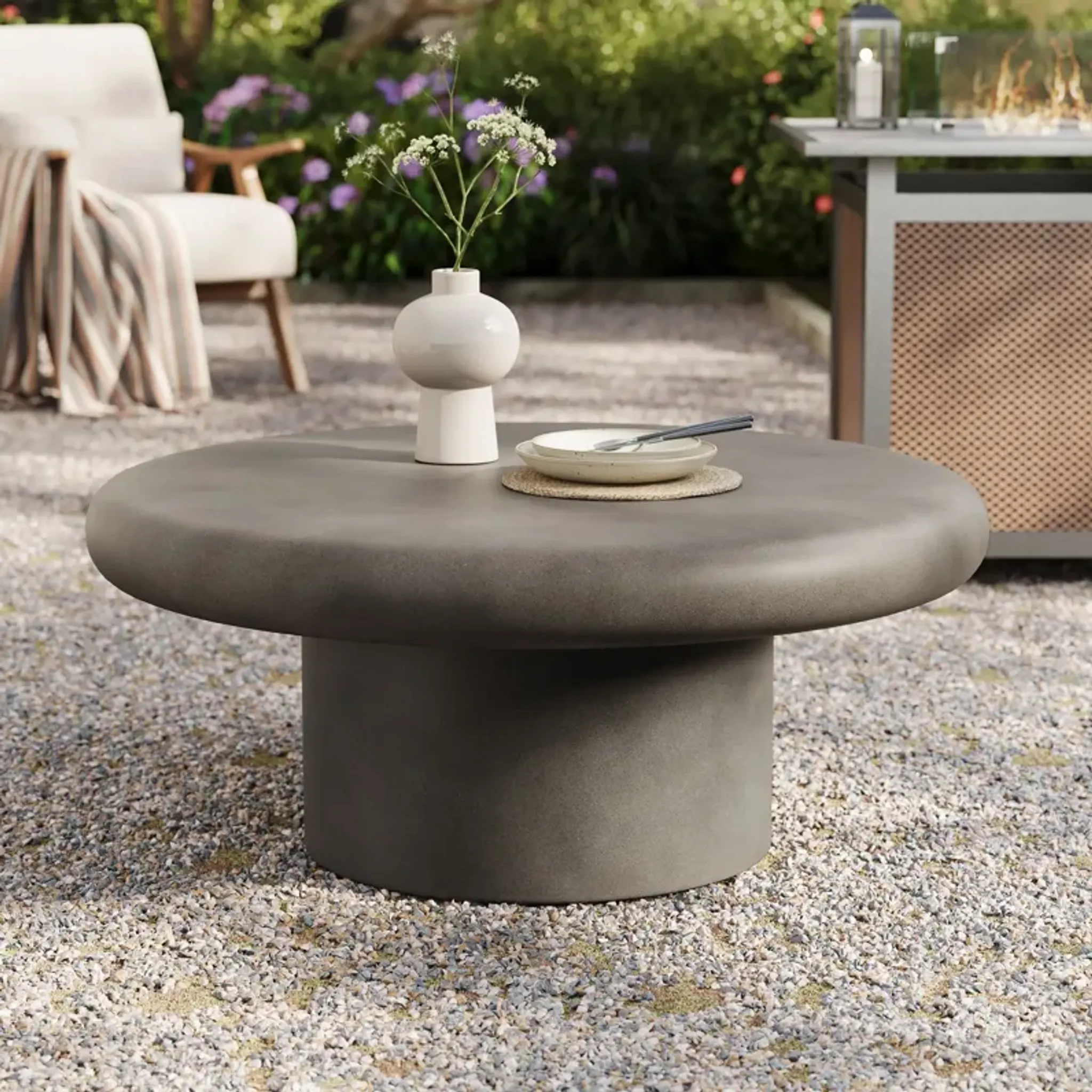 Argos Indoor Outdoor Patio Concrete Round Coffee Table By Modway Gray ...